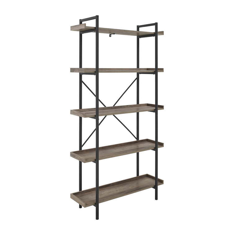 Urban Gray Wash 68" Industrial Metal 5-Shelf Bookcase