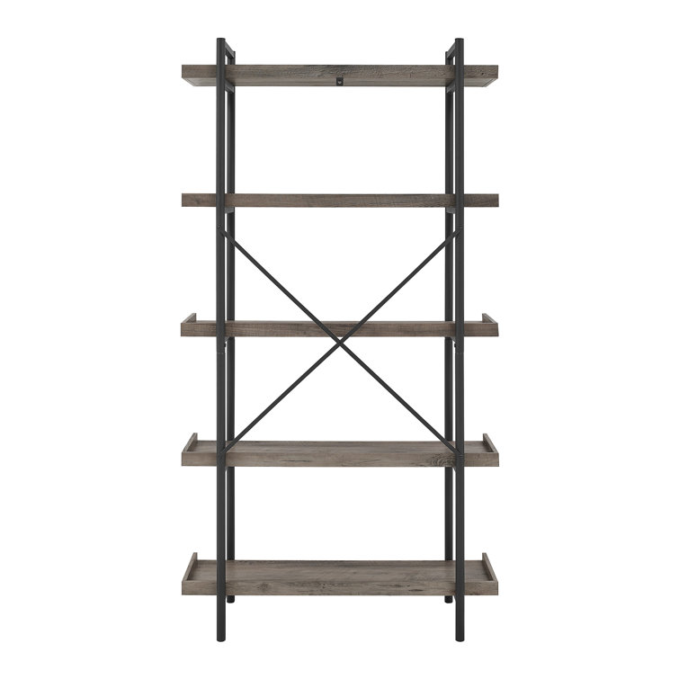 Urban Gray Wash 68" Industrial Metal 5-Shelf Bookcase