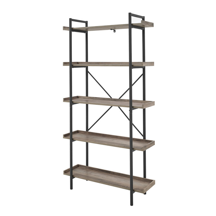 Urban Gray Wash 68" Industrial Metal 5-Shelf Bookcase