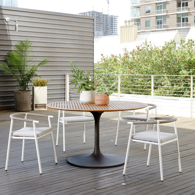 Reina 54" Brown Teak Round Dining Table with Pedestal Base