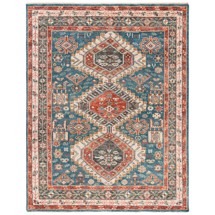 Hand-Knotted Samarkand Blue & Green Wool 6' x 9' Area Rug