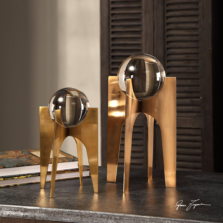 Clear and Copper Bronze Metal 2-Piece Water Globe Set