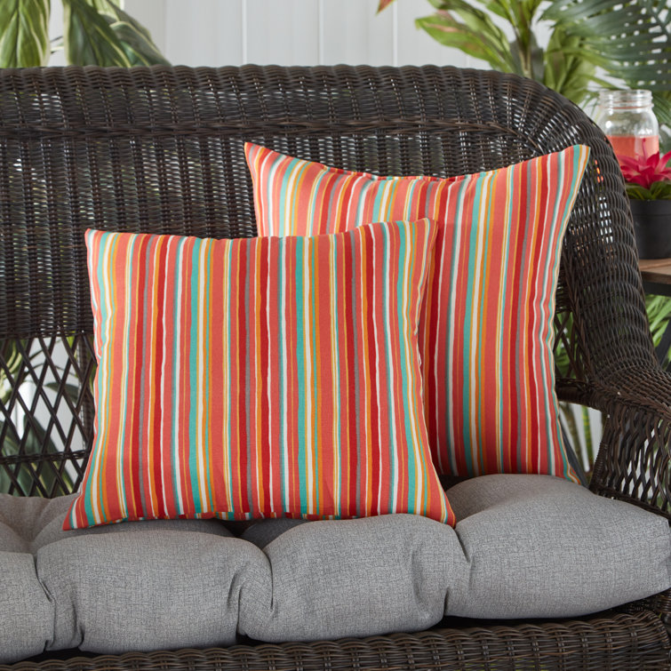 Watermelon Stripe 17" Square Outdoor Throw Pillow Set