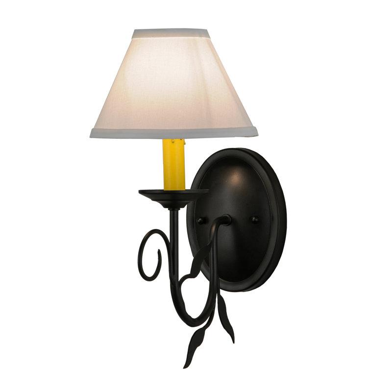 Black Iron 1-Light Sconce with Fabric Shade