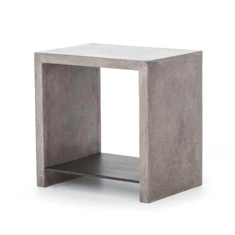 Dark Gray Concrete Rectangular End Table with Shelf