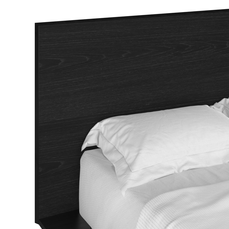 Black Oak Queen Platform Bed with Headboard and Drawer