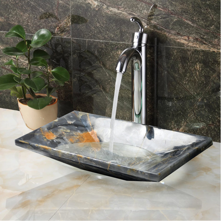 Gray Onyx Rectangular Above-Counter Bathroom Sink