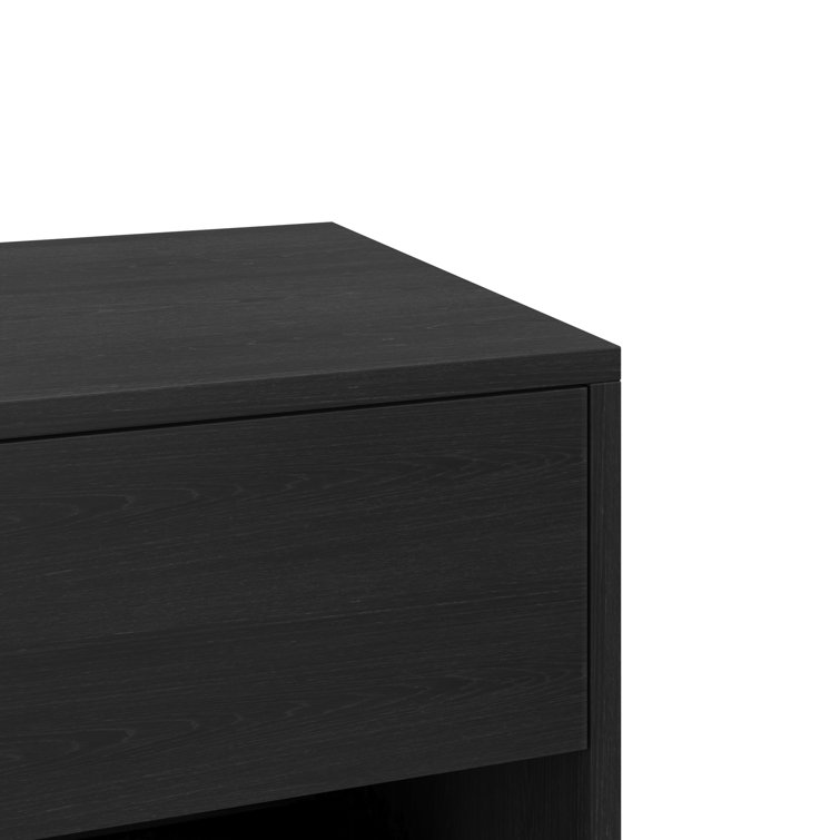 Black Walnut 1-Drawer Nightstand with Open Shelf