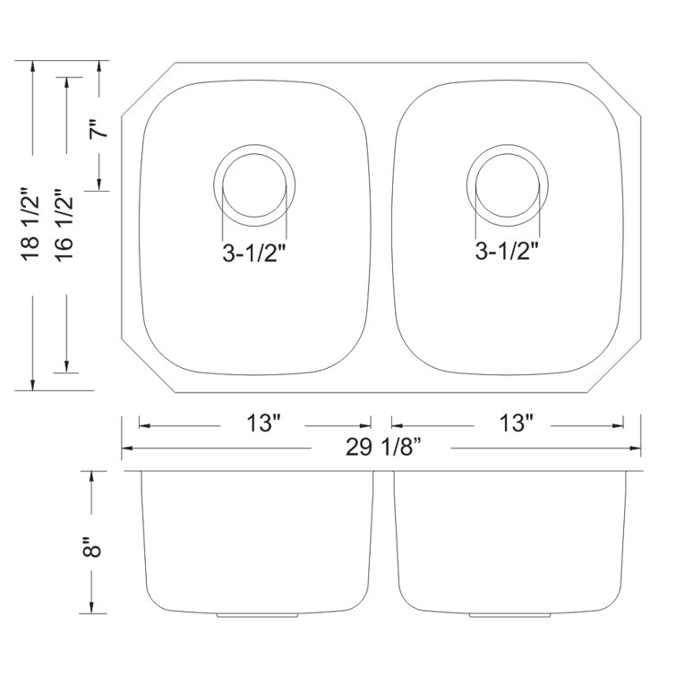 29'' Stainless Steel Double Bowl Undermount Kitchen Sink