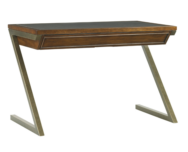 Brown Wood Transitional Home Office Desk with Drawer and Filing Cabinet