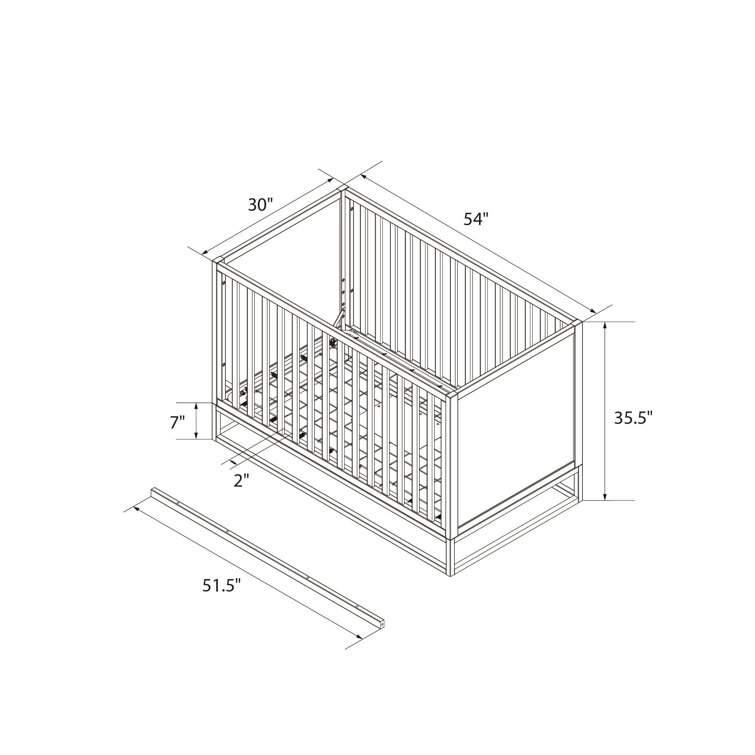 Dove Gray 3-in-1 Convertible Wood Crib with Gold Metal Base
