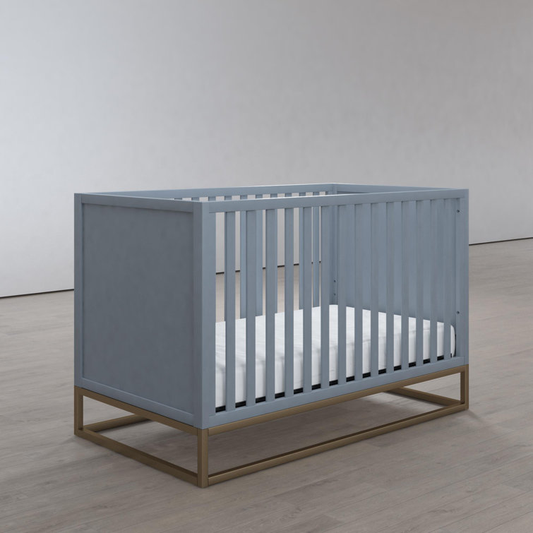 Dove Gray 3-in-1 Convertible Wood Crib with Gold Metal Base