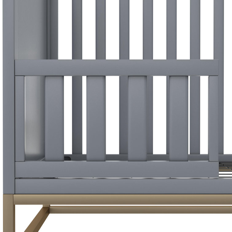 Dove Gray 3-in-1 Convertible Wood Crib with Gold Metal Base