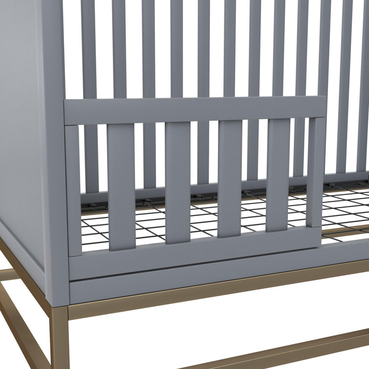Dove Gray 3-in-1 Convertible Wood Crib with Gold Metal Base