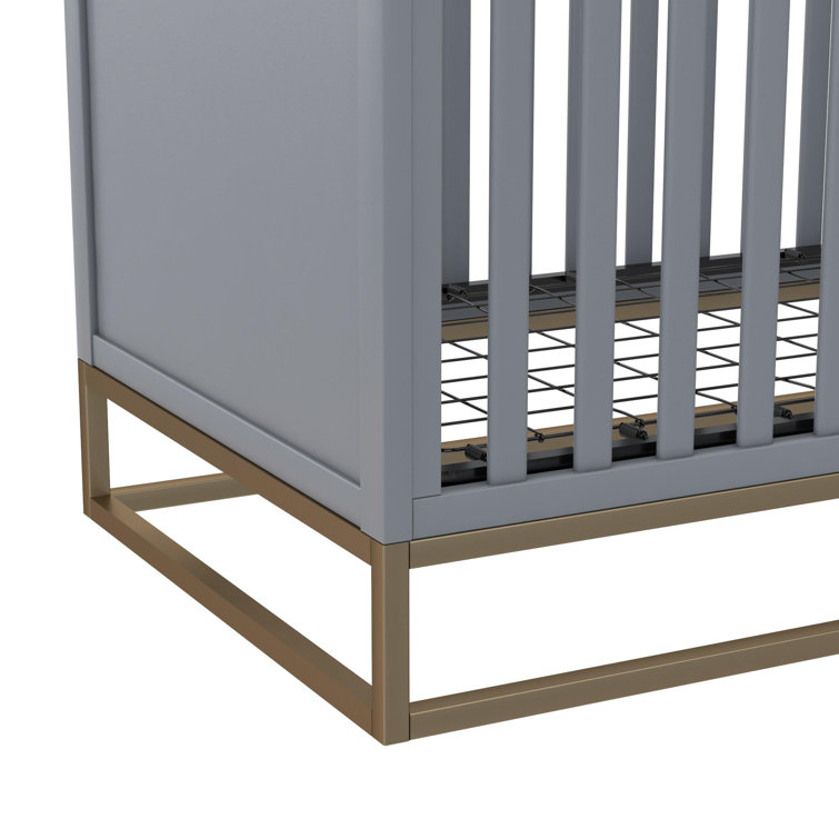Dove Gray 3-in-1 Convertible Wood Crib with Gold Metal Base