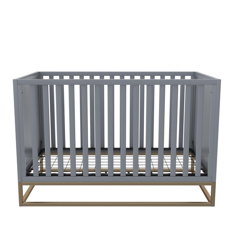 Dove Gray 3-in-1 Convertible Wood Crib with Gold Metal Base