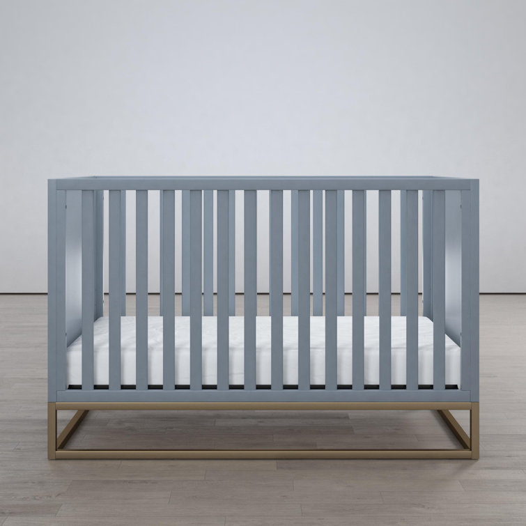Dove Gray 3-in-1 Convertible Wood Crib with Gold Metal Base