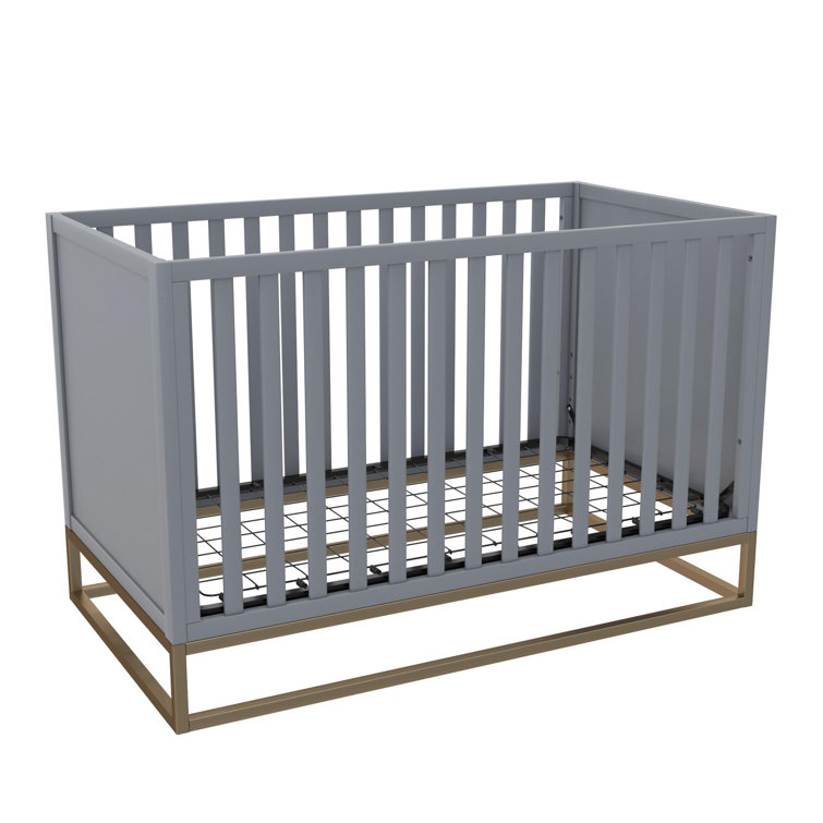 Dove Gray 3-in-1 Convertible Wood Crib with Gold Metal Base