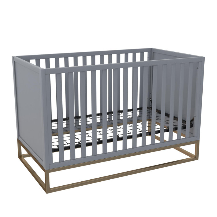 Dove Gray 3-in-1 Convertible Wood Crib with Gold Metal Base