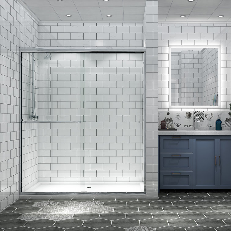 60'' Chrome Framed Sliding Shower Door with Clear Glass