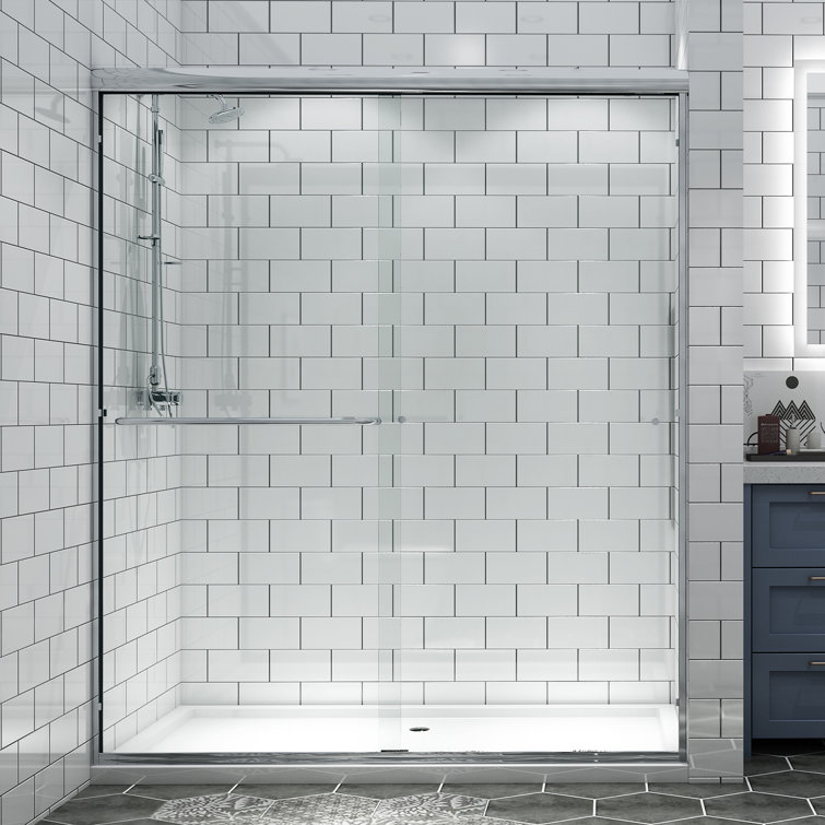 60'' Chrome Framed Sliding Shower Door with Clear Glass