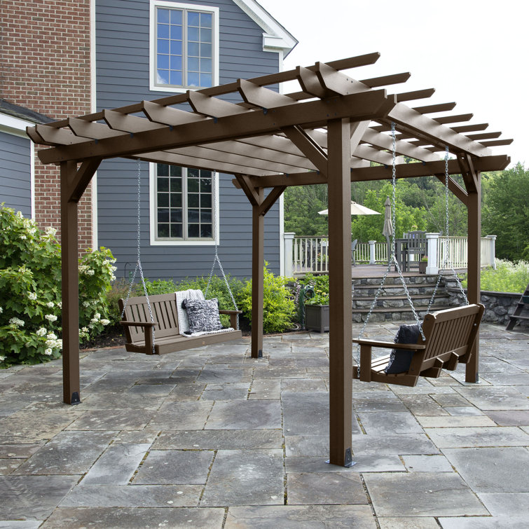 Weathered Acorn 12ft x 12ft Metal Pergola with Swings