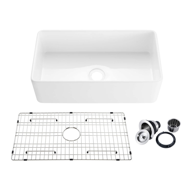 Pure White 33" Fireclay Single Bowl Farmhouse Kitchen Sink