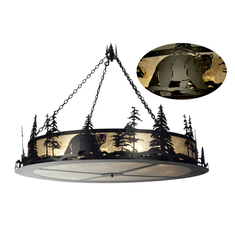Elegant Forest-Inspired 12-Light Black Glass Drum Chandelier