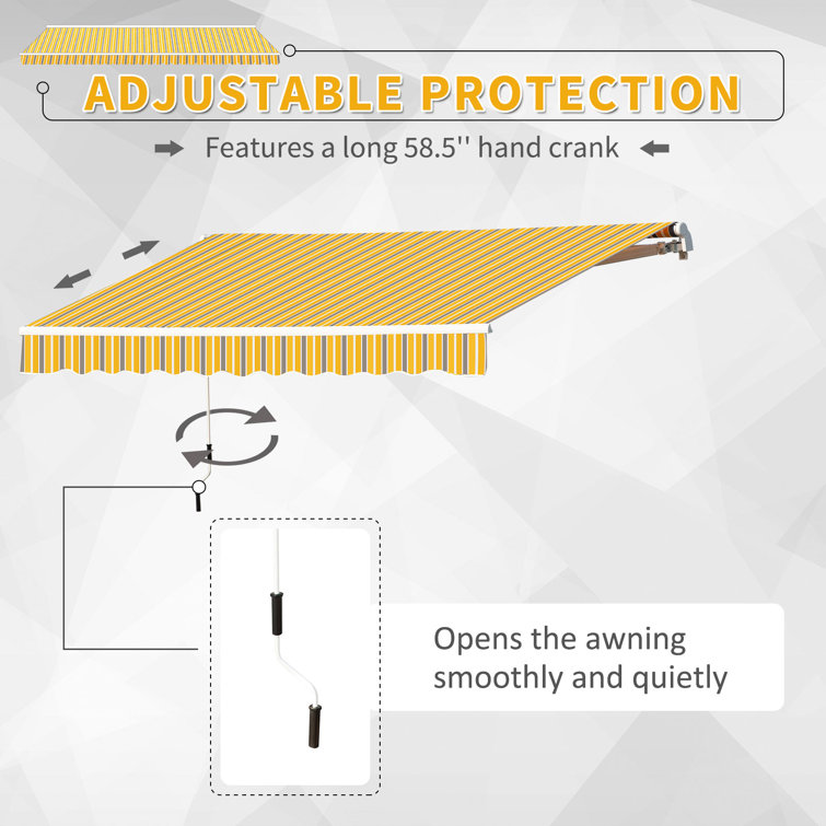 Yellow and Grey Striped Retractable Patio Awning with Aluminum Frame