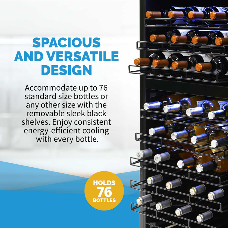 Newair 76 Bottle Stainless Steel Dual Zone Freestanding Wine Fridge