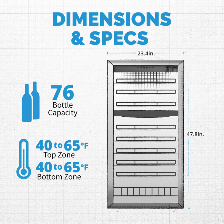 Newair 76 Bottle Stainless Steel Dual Zone Freestanding Wine Fridge
