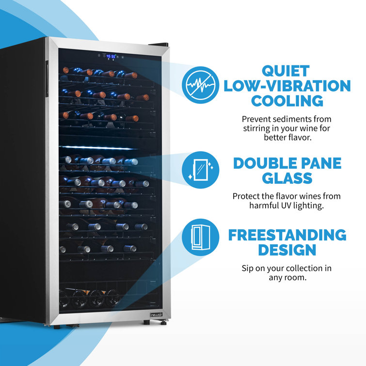 Newair 76 Bottle Stainless Steel Dual Zone Freestanding Wine Fridge
