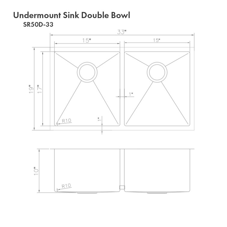 Anton 33" Stainless Steel Double Bowl Undermount Kitchen Sink