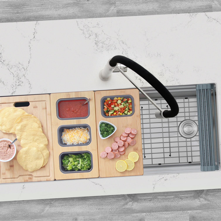 Versa STYLISH 45 inch Ledge Workstation Single Bowl Undermount 16G Kitchen Sink with Built in Accessories