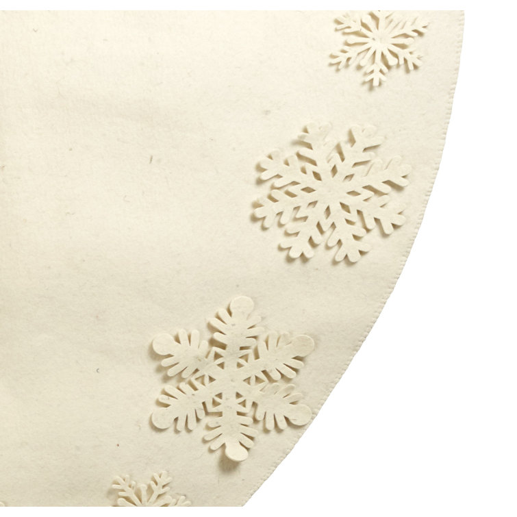 Cream Wool Handmade Christmas Tree Skirt with Snowflakes