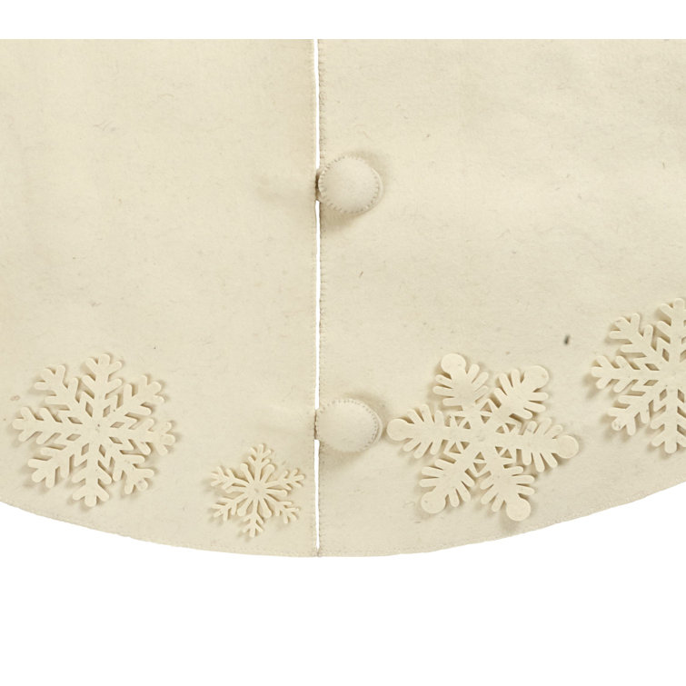 Cream Wool Handmade Christmas Tree Skirt with Snowflakes