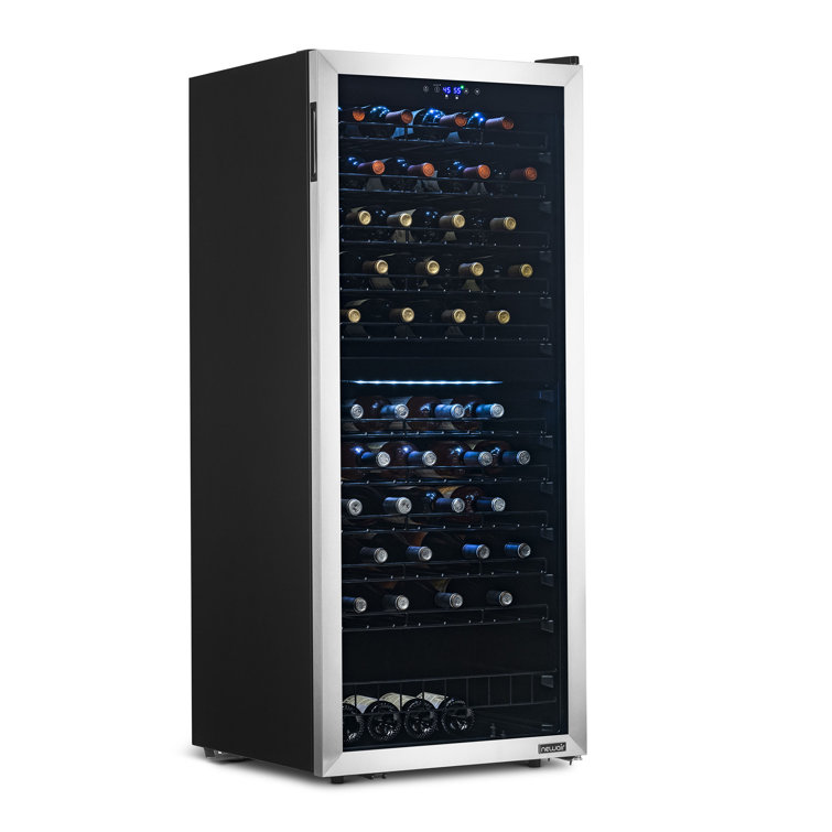 98-Bottle Black and Silver Dual Zone Wine Cooler with Glass Door