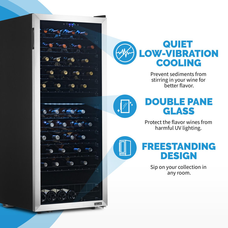 98-Bottle Black and Silver Dual Zone Wine Cooler with Glass Door