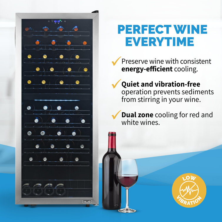 98-Bottle Black and Silver Dual Zone Wine Cooler with Glass Door