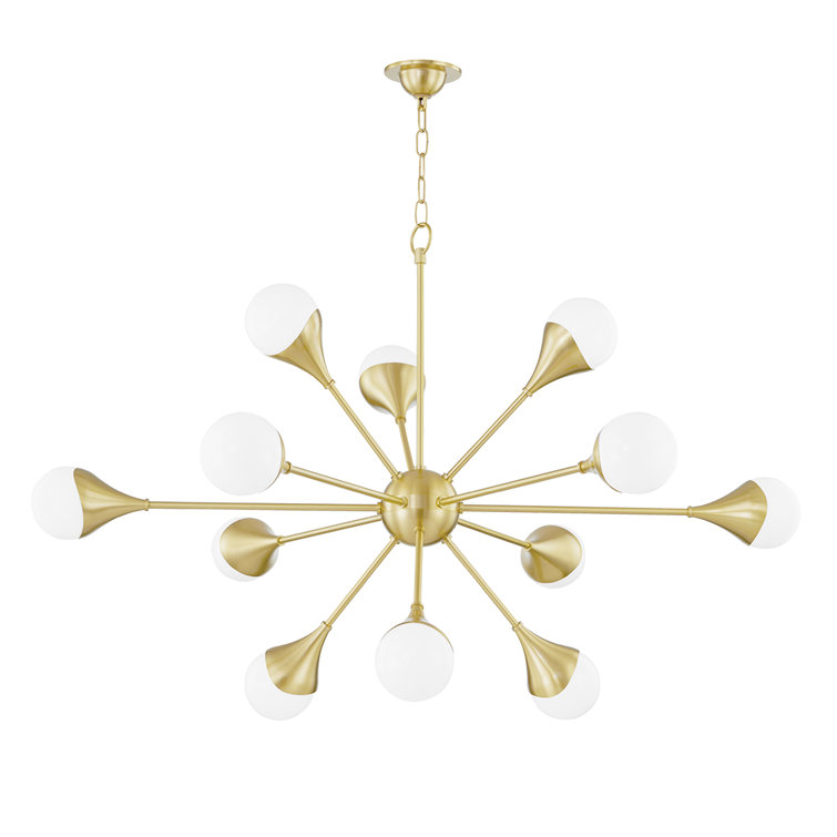 Ariana Aged Brass 12-Light Sputnik Chandelier with Opal Glass Shades