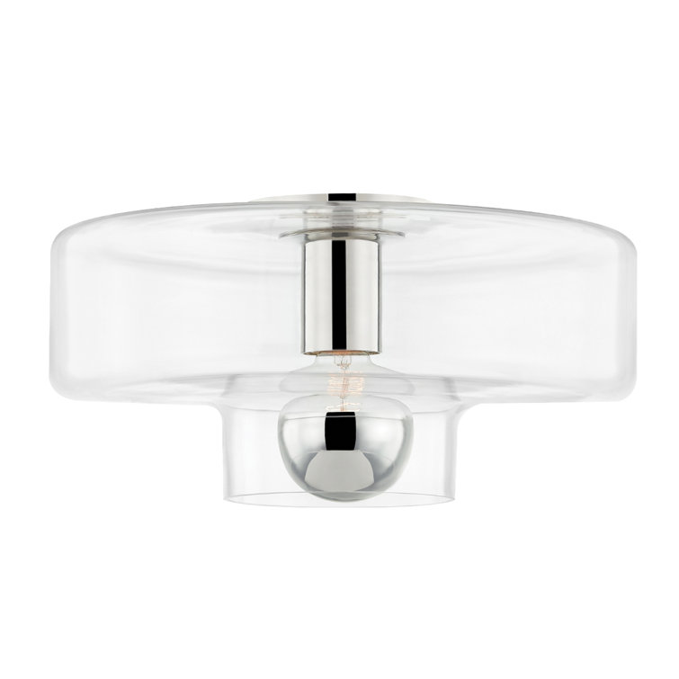 Iona Polished Nickel 13.75" Glass Drum Flush Mount Light