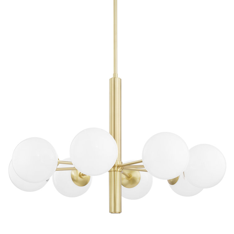 Stella Aged Brass 8-Light Chandelier with Opal Glass Shades