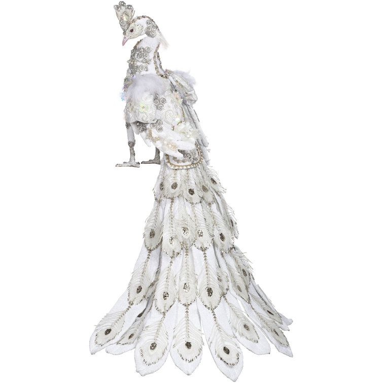 Handcrafted Winter White Peacock Resin Figurine