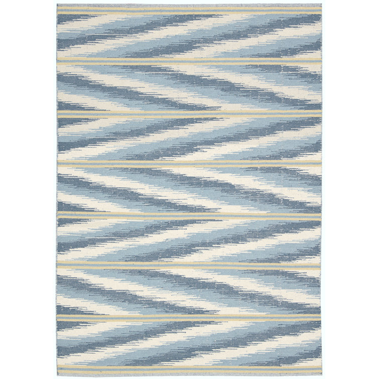 Handmade Frost Blue and White Wool Stripe Area Rug