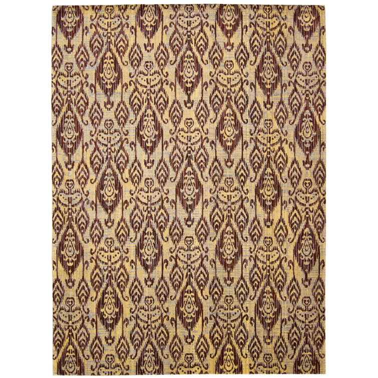 Ginger Red Abstract Wool and Synthetic Rectangular Area Rug