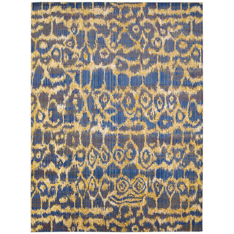 Moroccan Blue and Yellow Wool Blend Rectangular Area Rug