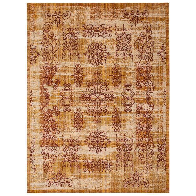 Amber and Burgundy Wool Blend Rectangular Area Rug