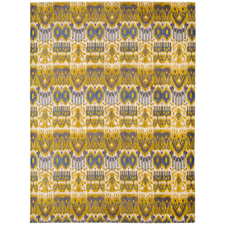 Moroccan Yellow and Blue Wool Area Rug, 7'3" x 9'9"
