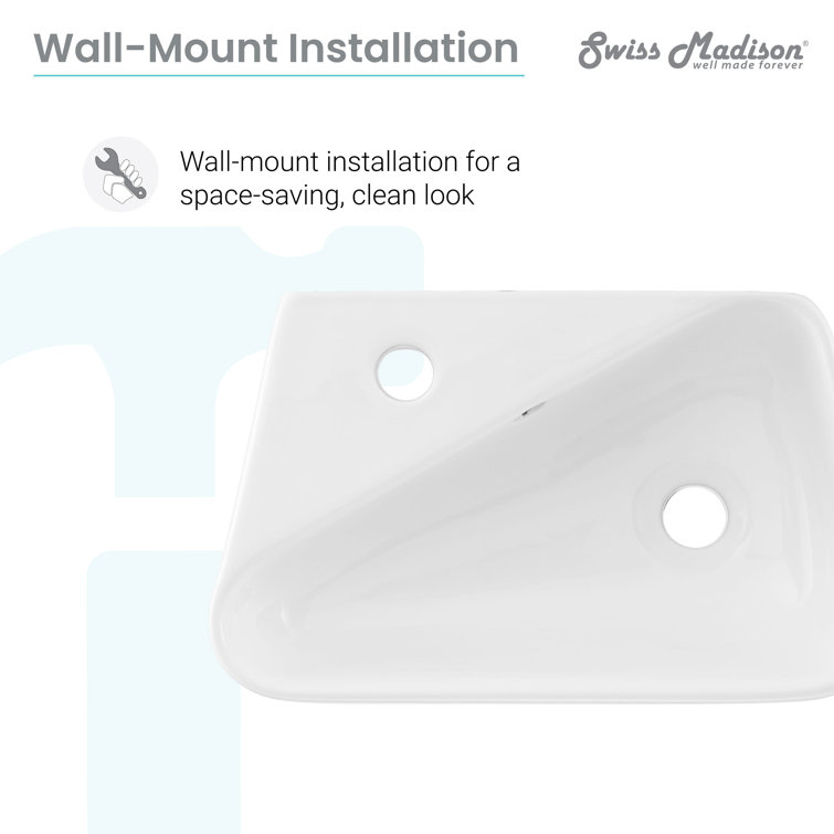 White Ceramic Wall-Mount Sink with Left Side Faucet
