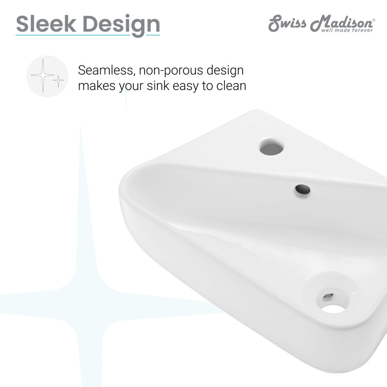 White Ceramic Wall-Mount Sink with Left Side Faucet